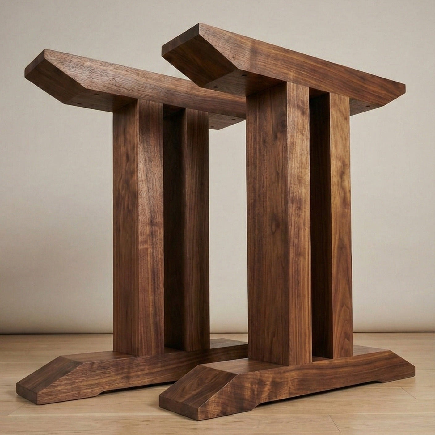 Geminis handcrafted table base in Black Walnut – pair shown – Artisan & Sons