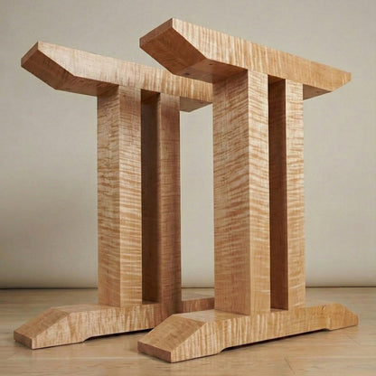 Geminis handcrafted table base in Burly Maple – pair shown – Artisan & Sons