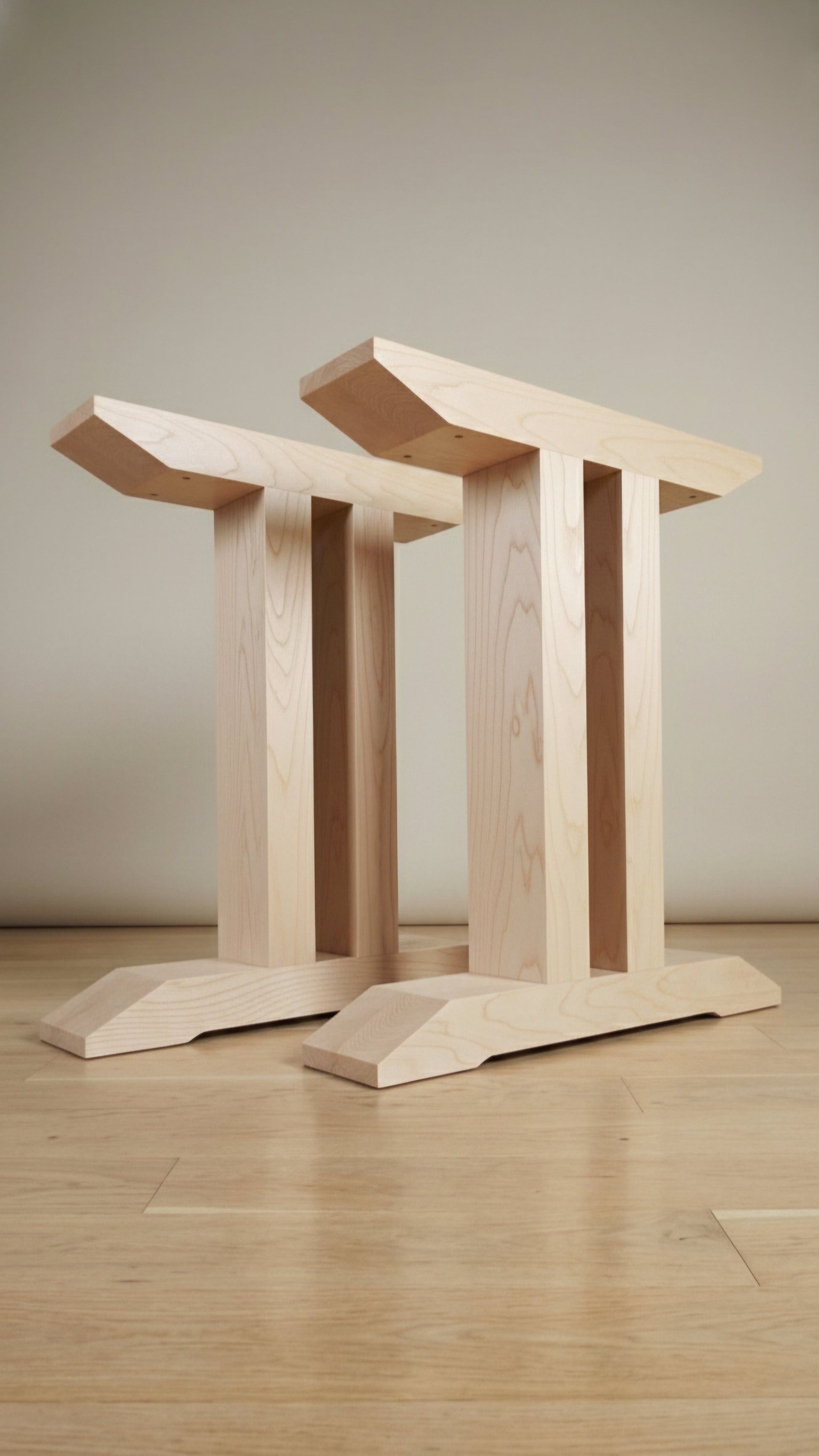 Geminis handcrafted table base in Hard Maple – pair shown – Artisan & Sons