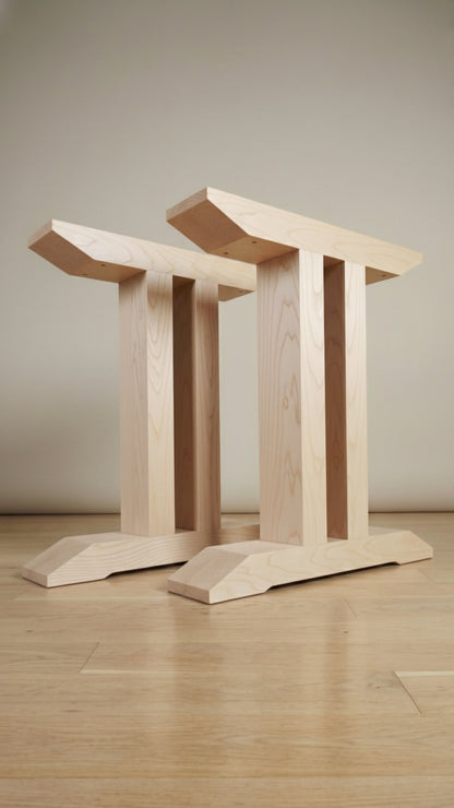Geminis handcrafted table base in Hard Maple – pair shown – Artisan & Sons