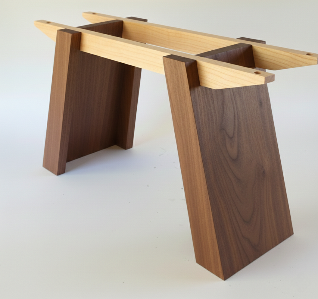 Libra handcrafted table base in Walnut with Maple braces – no cutout – Artisan & Sons