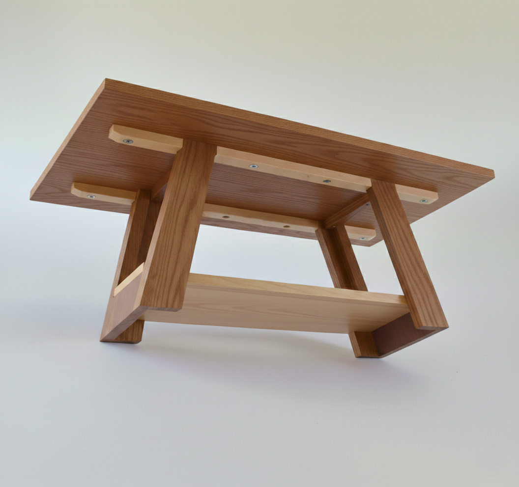 Libra handcrafted table base in Walnut with Maple braces – rectangular cutout bottom board, bottom view – Artisan & Sons