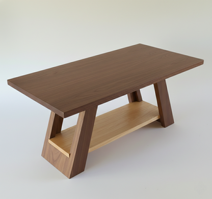 Libra handcrafted table base in Walnut with Maple braces – rectangular cutout bottom board, top view – Artisan & Sons