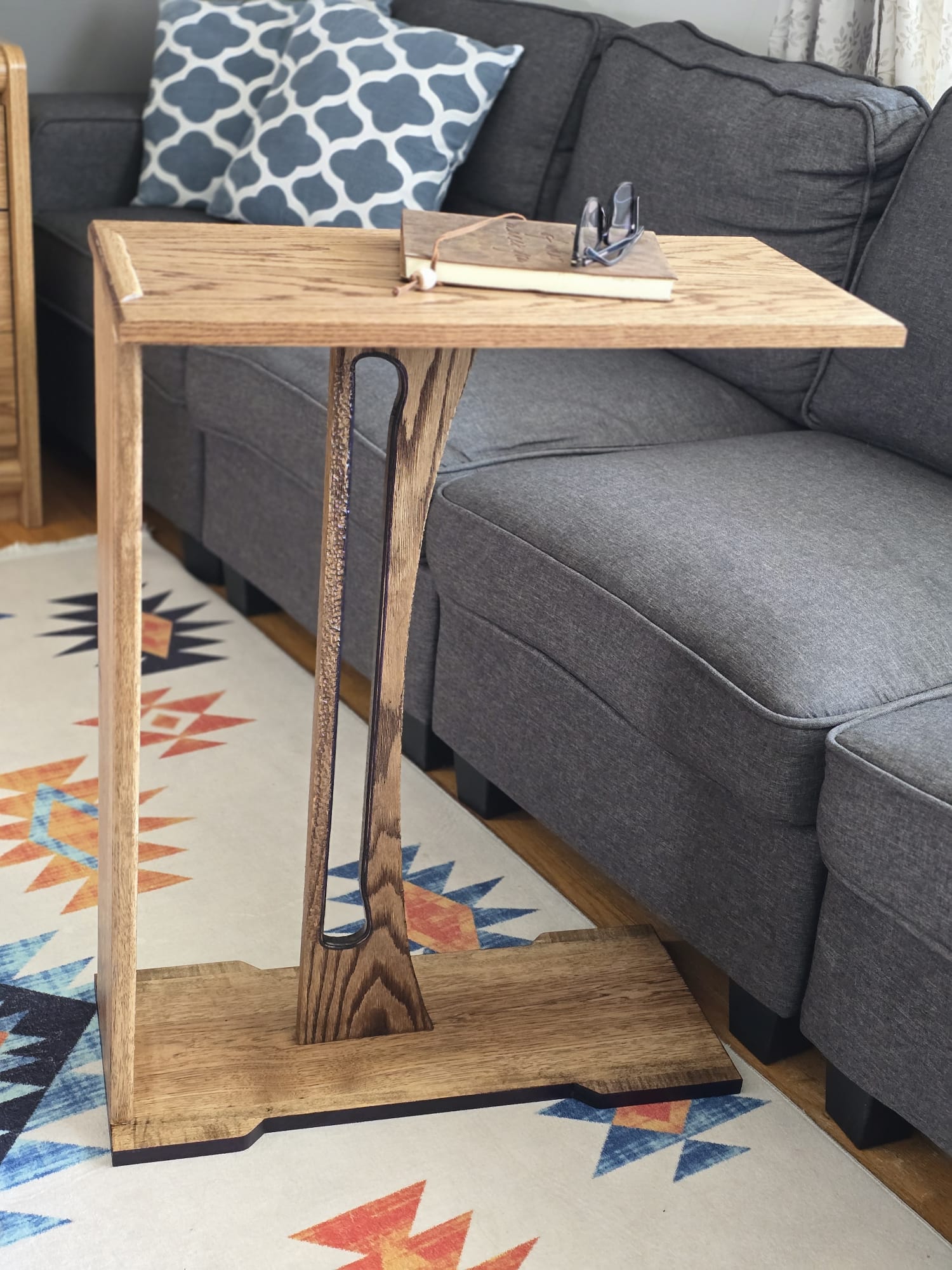 Harp end table handcrafted solid wood 26", additional lifestyle view – Artisan & Sons
