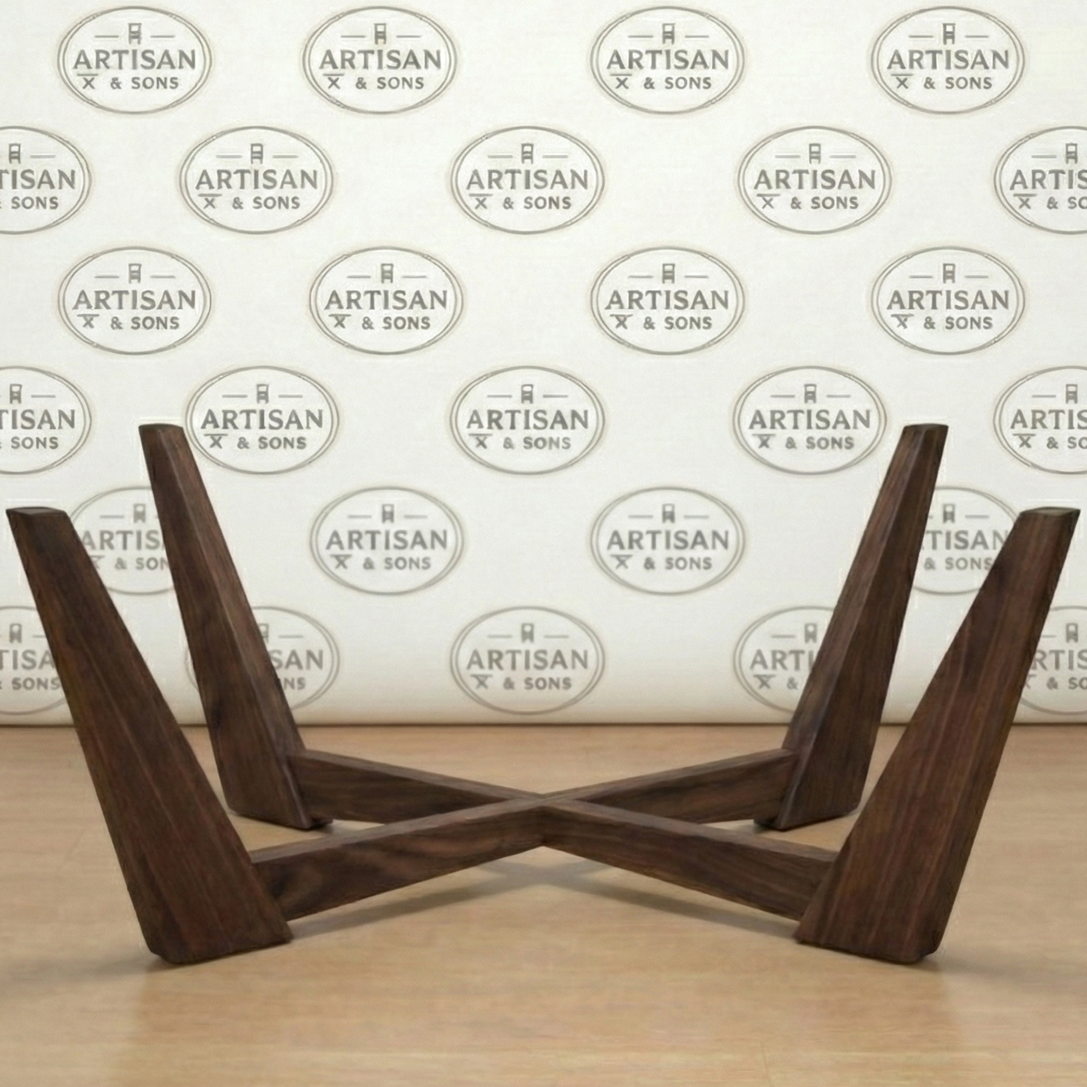 The Nexus solid wood cross-base coffee table mid-century modern, white background product shot – Artisan & Sons