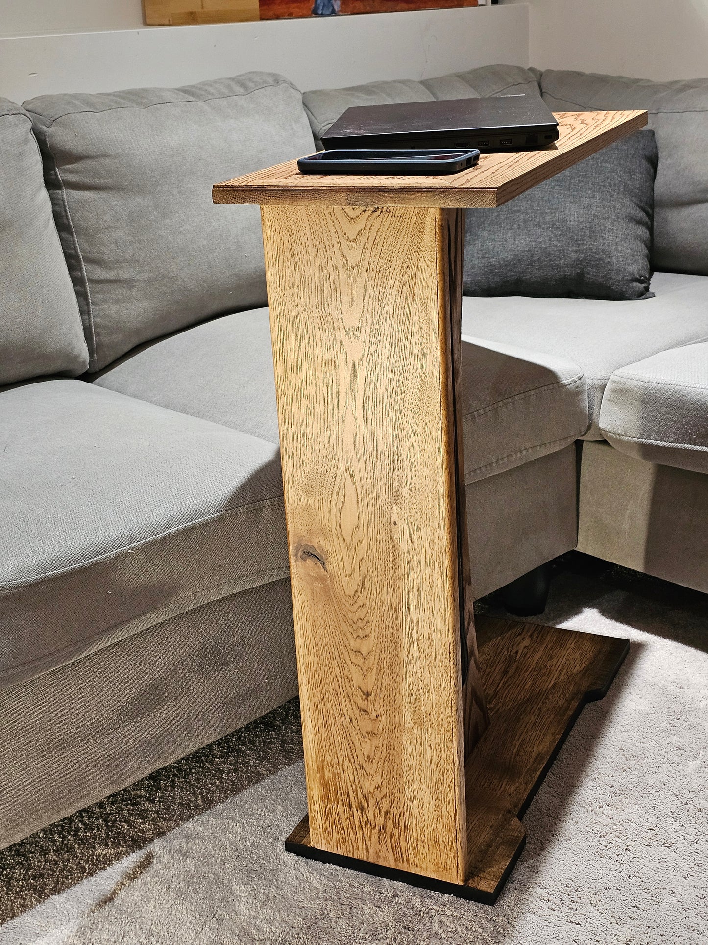 Harp end table handcrafted solid wood 26", side angle view – Artisan & Sons