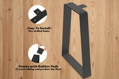 16" Trapezoid Metal Table Legs Heavy Duty Black Steel Set of 2
